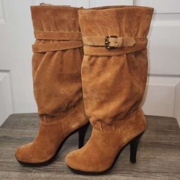 Michael Kors suede kincade belted cognac slouchy boots - Picture 1 of 12